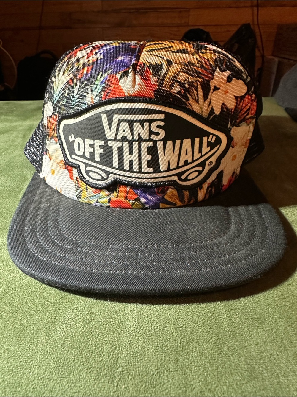 Vans Black Mesh Snapback Cap with Green Surface Accent